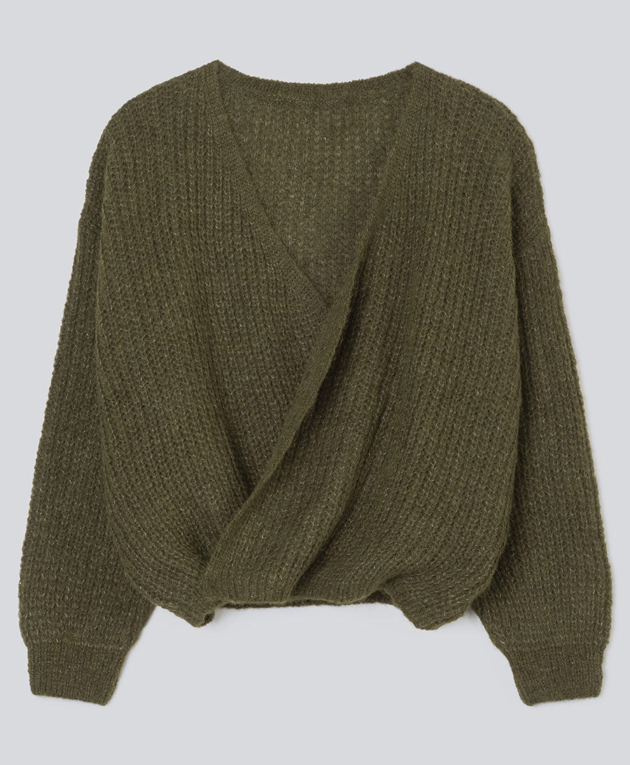 Leichter Strick-Wickelcardigan VEGA - Olive