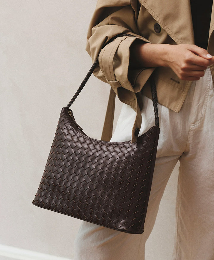 Gewebte Ledertasche "MARNI LARGE" - Espresso