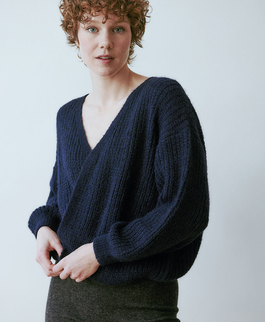 Leichter Strick-Wickelcardigan VEGA - Navy