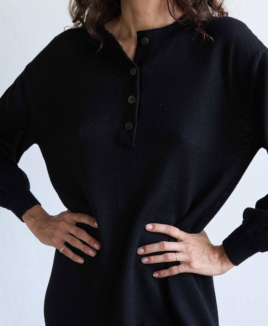 Langes Strickkleid LOVIS - Schwarz