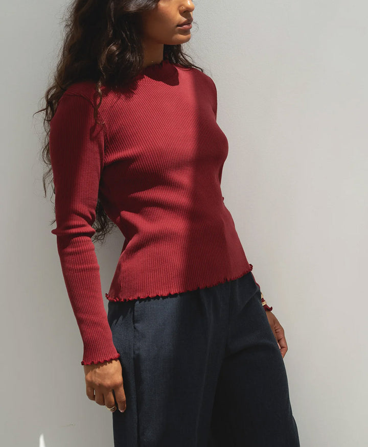 Langarmshirt mit kurzem Rollkragen Ava - Bordeaux