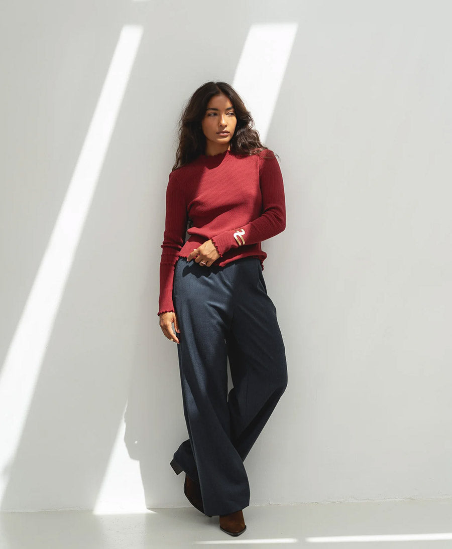 Langarmshirt mit kurzem Rollkragen Ava - Bordeaux