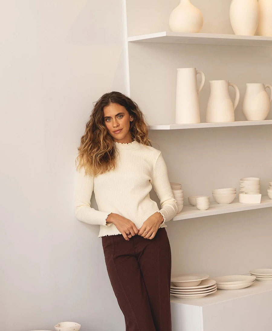 Langarmshirt mit kurzem Rollkragen Ava - Pearl