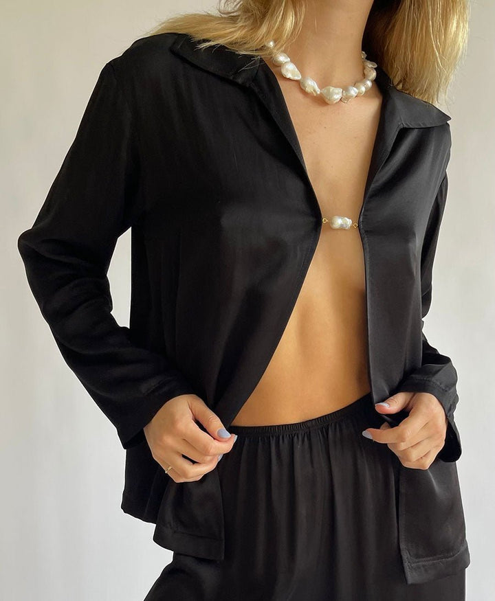 Bluse - Silky Baroque Pearl Top - schwarz - DONNI. - clomes