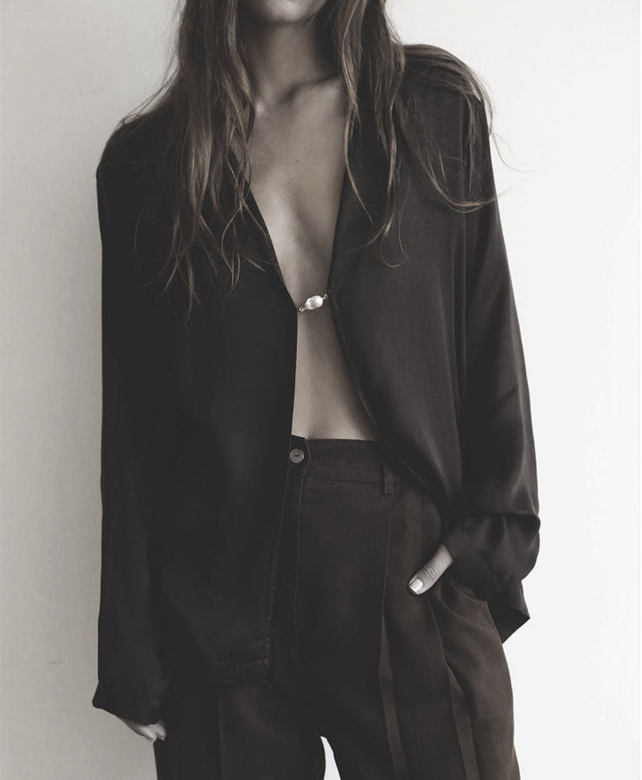Bluse - Silky Baroque Pearl Top - schwarz - DONNI. - clomes