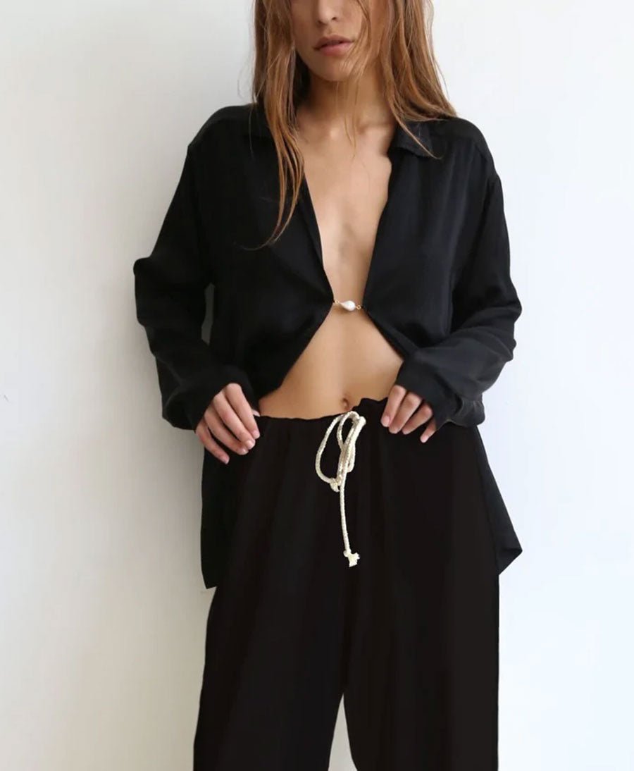 Bluse - Silky Baroque Pearl Top - schwarz - DONNI. - clomes
