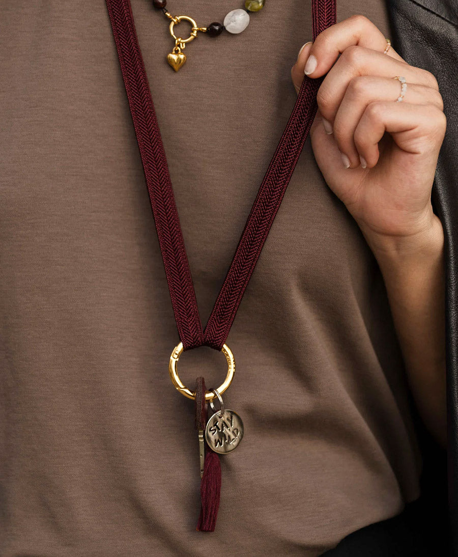 Schlüsselband vergoldeter Karabiner - Ruby