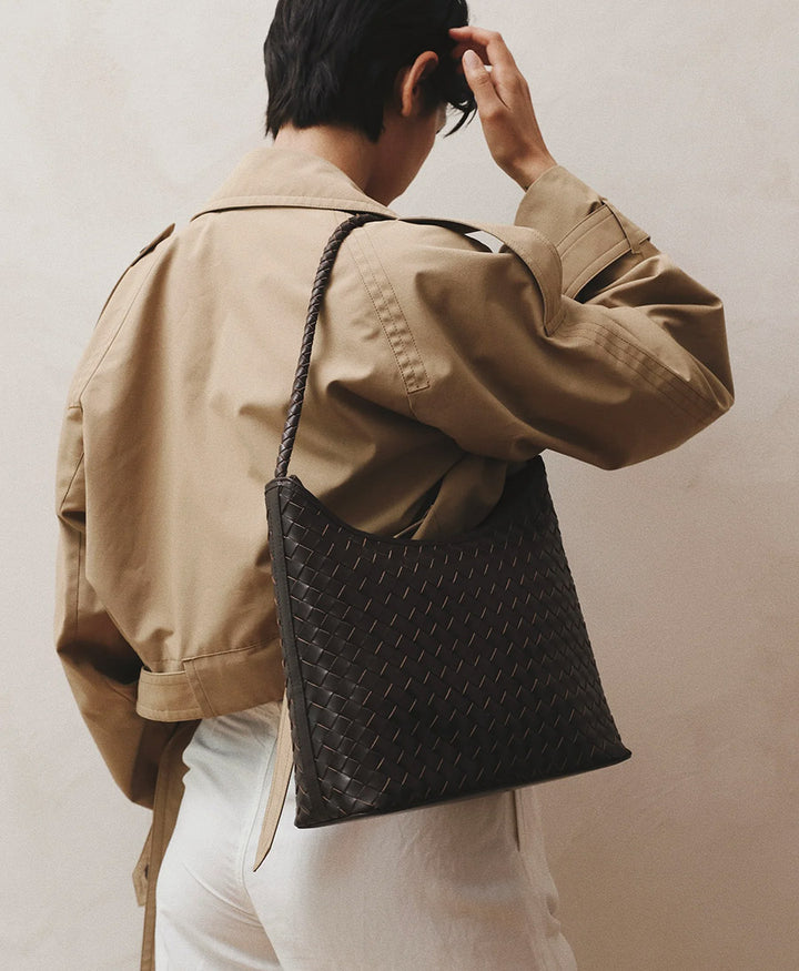 Gewebte Ledertasche "MARNI LARGE" - Espresso