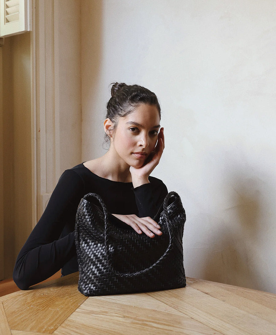 Gewebte Ledertasche "SERENA" - Schwarz