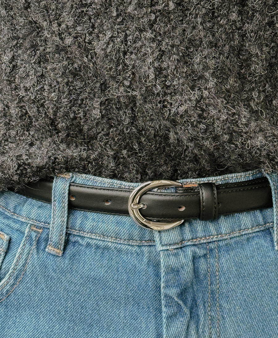 Ledergürtel LOUISA mit silbriger Schnalle - Schwarz