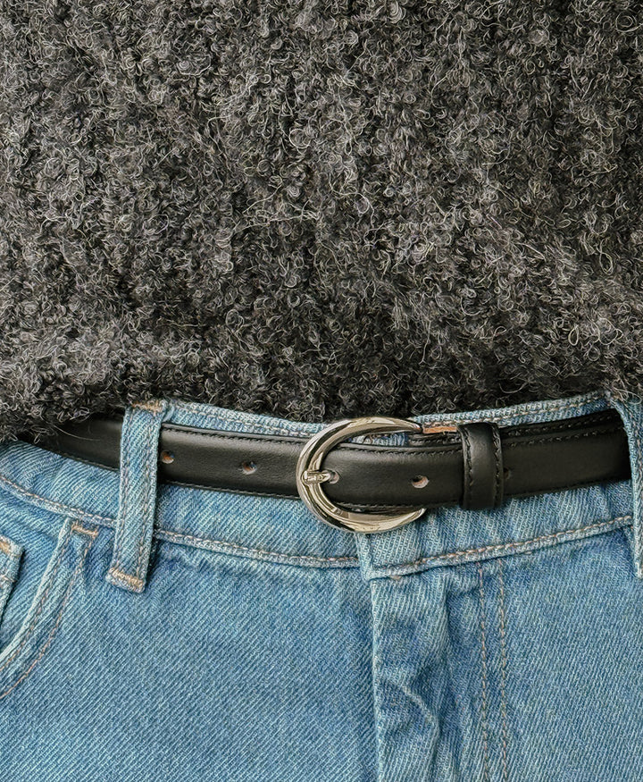 Ledergürtel LOUISA mit silbriger Schnalle - Schwarz