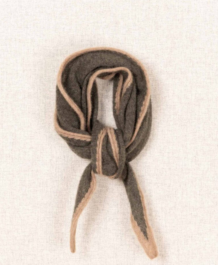 Kleiner Gestrickter Schal / Foulard aus Kaschmir - Dunkelgrün-Grau / Beige