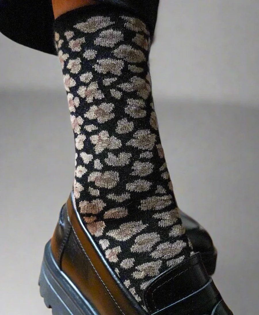 Glitzer Socken Lyocell - Leopard Schwarz