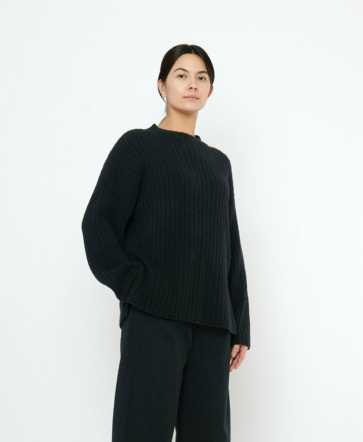 Strickpullover Oversized Ribbed Mockneck - Schwarz