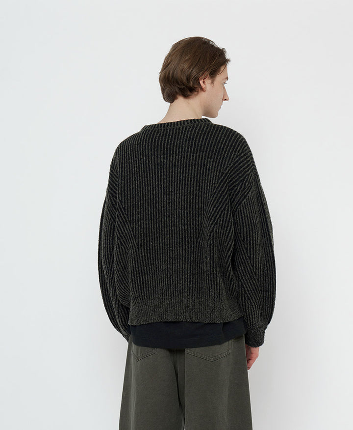 Strickpullover Striped Poet Sleeves Sweater - Grau-Schwarz Gestreift