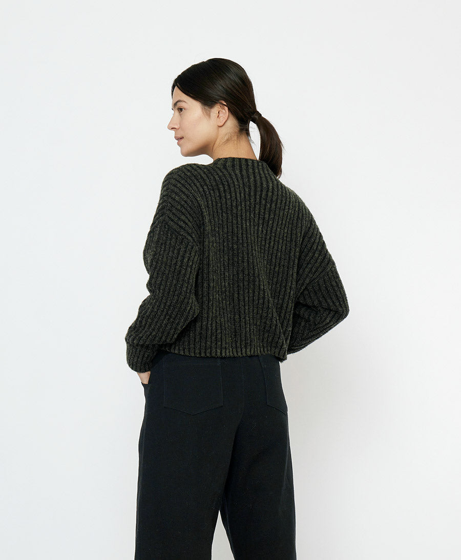 Strickpullover Striped Ribbed Mockneck - Grau-Schwarz Gestreift