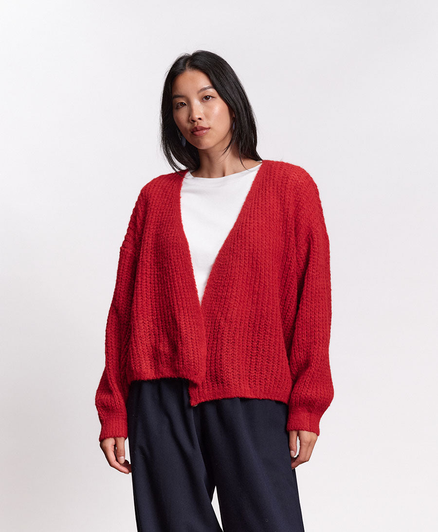 Leichter Strick-Wickelcardigan VEGA - Pomegranate