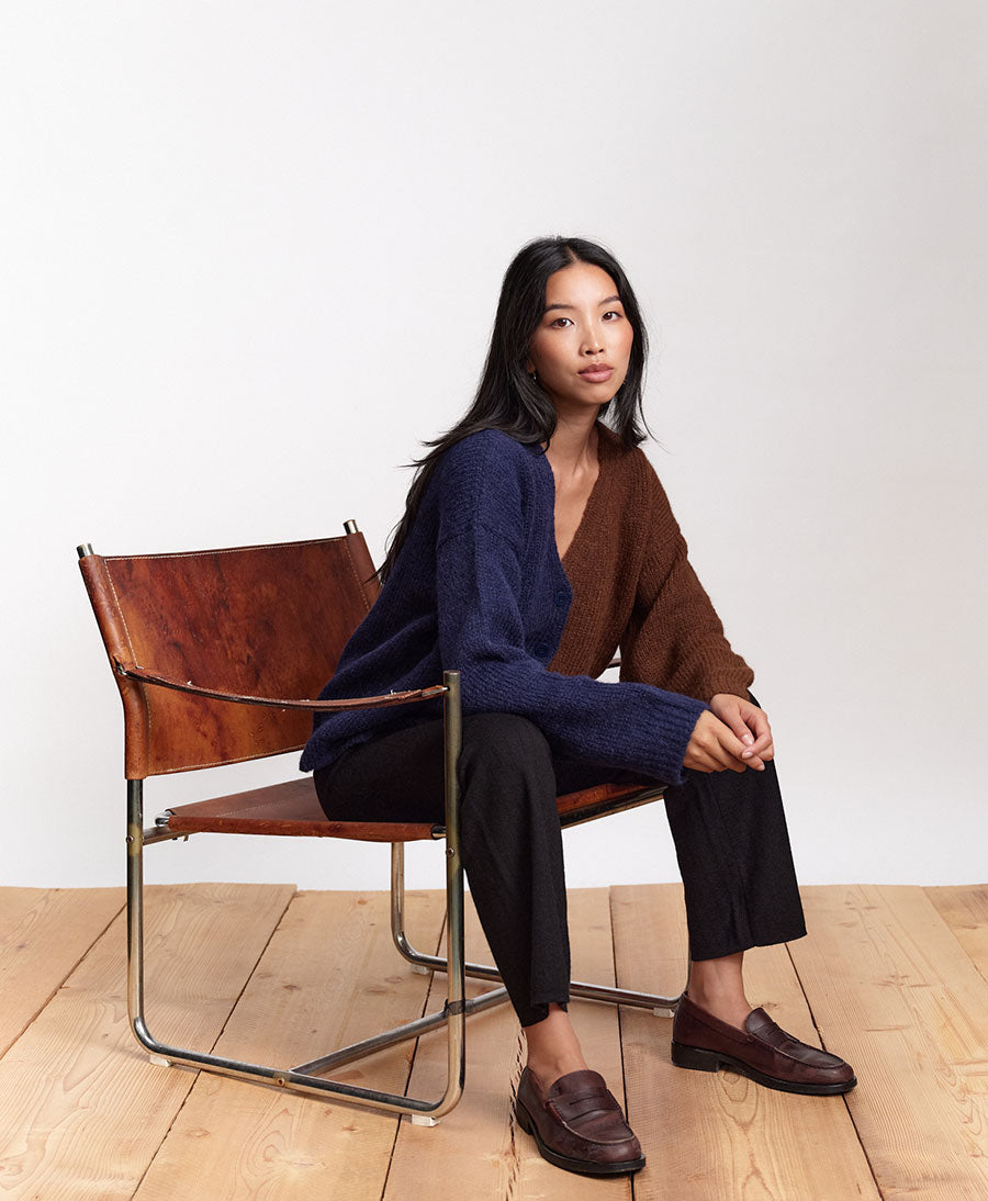 Strickjacke Cardigan DELTA - Navy / Braun