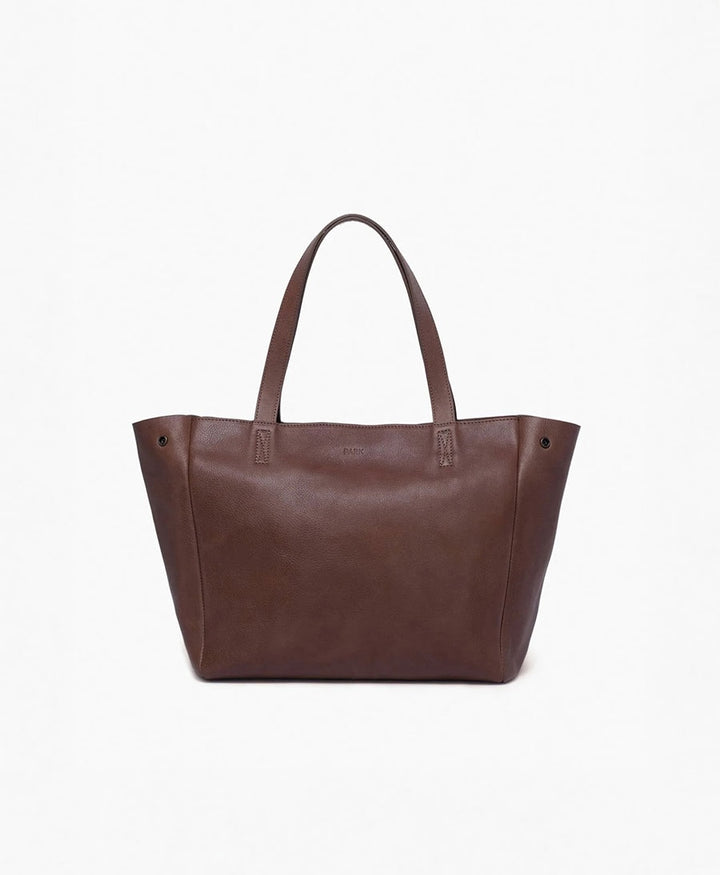 Schultertasche mit Reissverschluss "Tote Bag" aus dunkelbraunem Leder