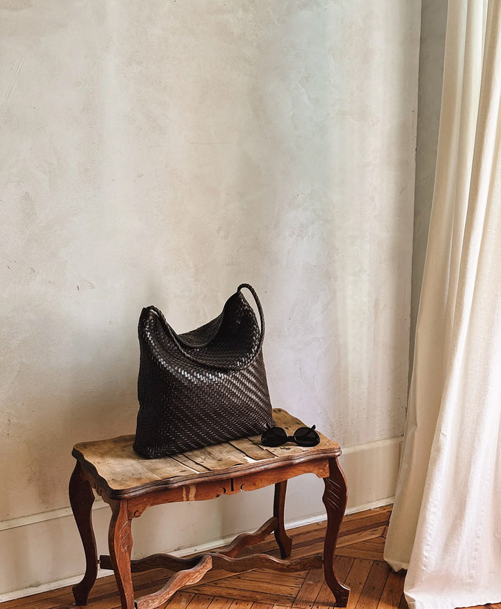 Gewebte Ledertasche "SERA" - Espresso