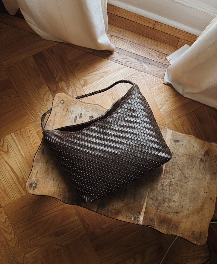 Gewebte Ledertasche "SERENA" - Espresso