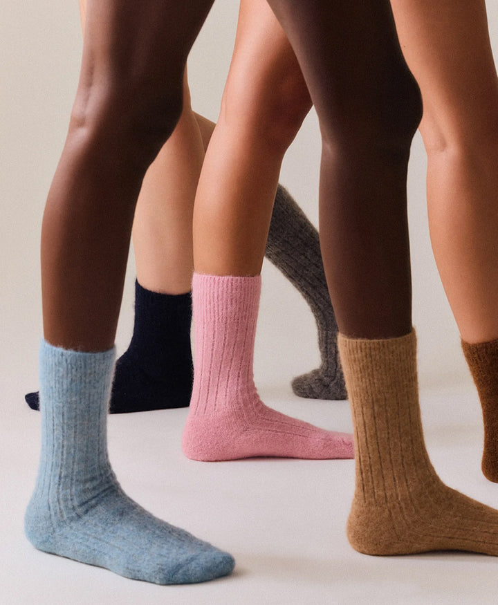 Weiche Alpaka Socken - Gerippt - Hellblau