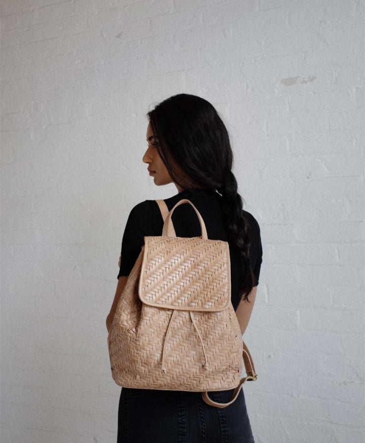 Geflochtener Leder - Rucksack "Frida" - Hellbraun - BEMBIEN - clomes