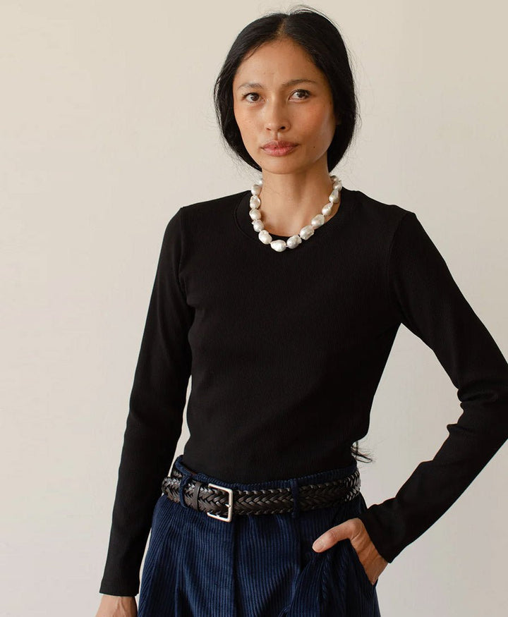 Geripptes Langarm (Cropped) Top - schwarz - DONNI. - clomes