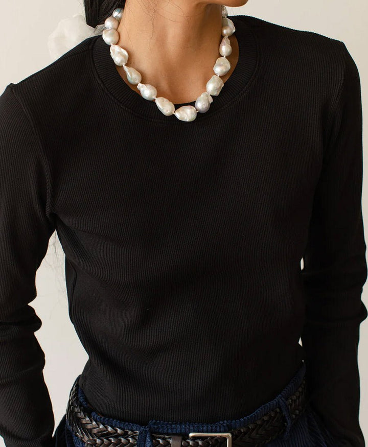 Geripptes Langarm (Cropped) Top - schwarz - DONNI. - clomes
