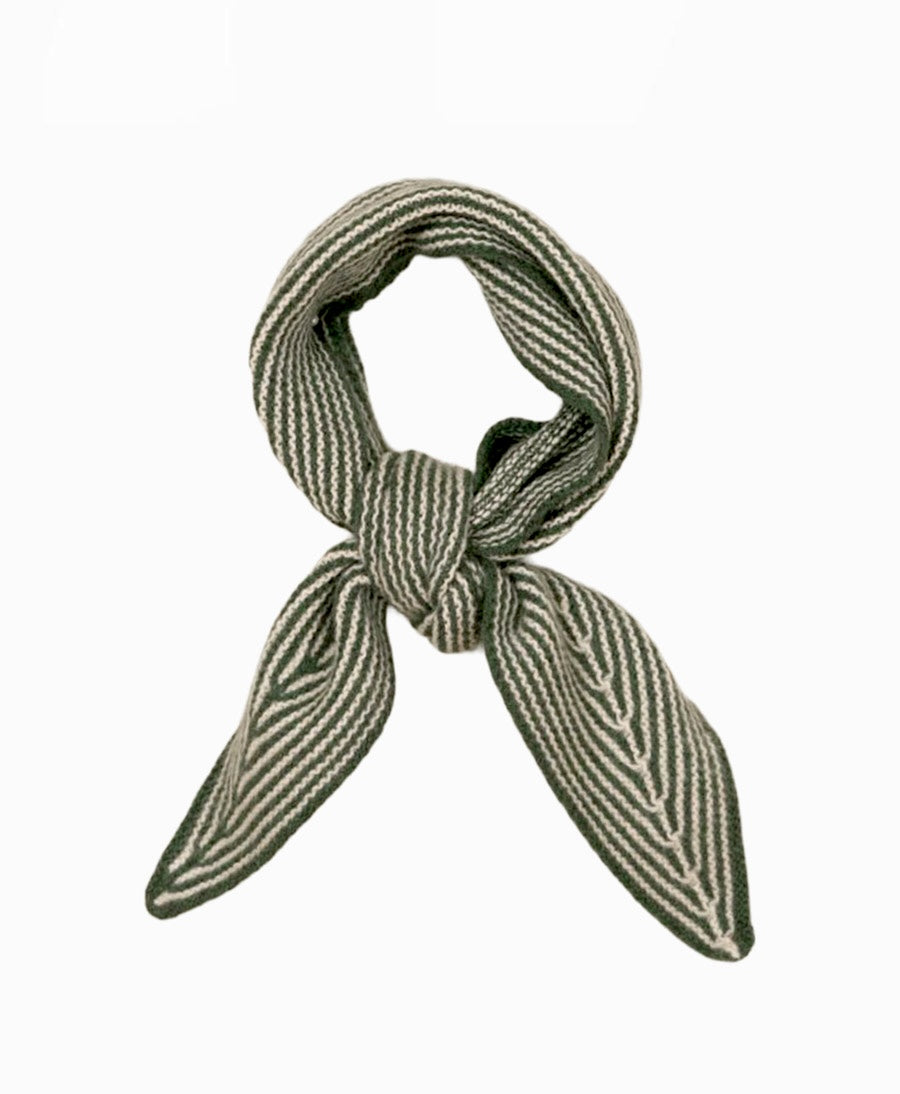 Kleiner Gestrickter Schal / Foulard aus Kaschmir - Grün / Weiss gestreift