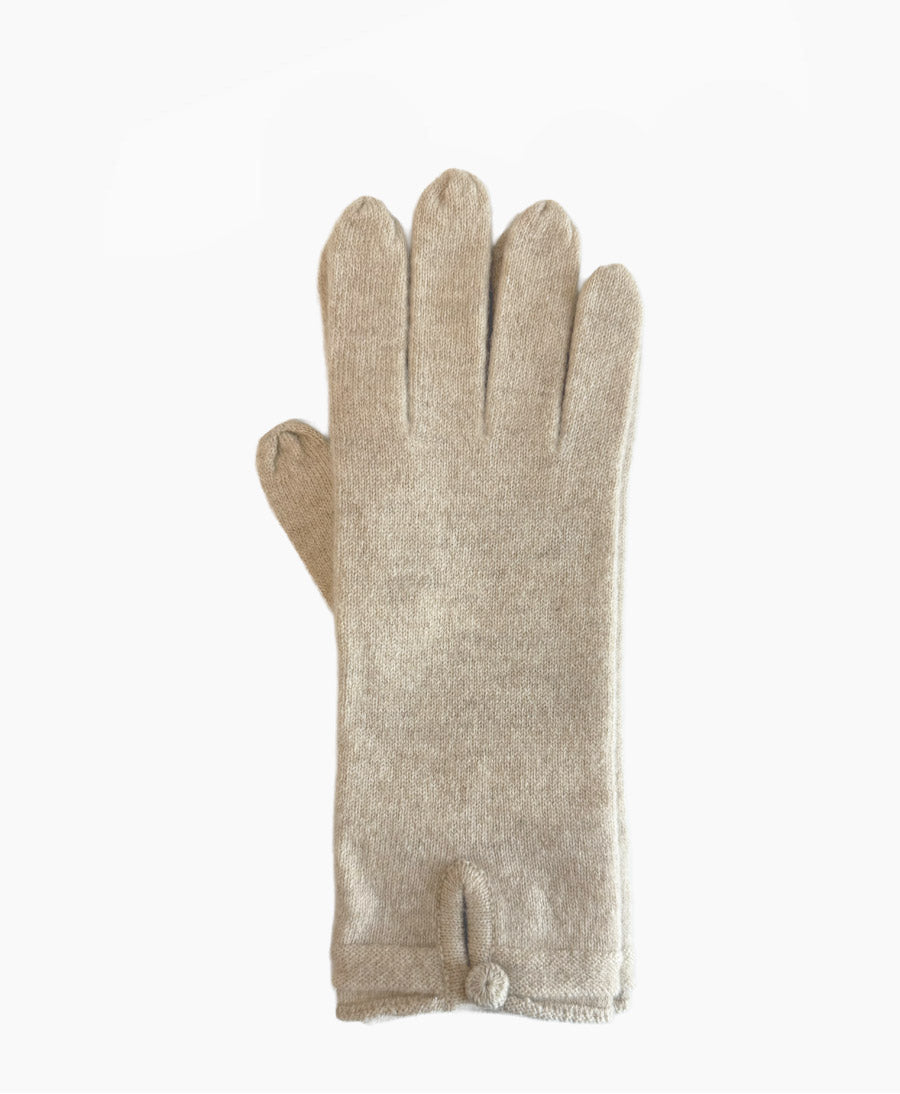 Handschuhe aus Kaschmir mit Knopf - Creme
