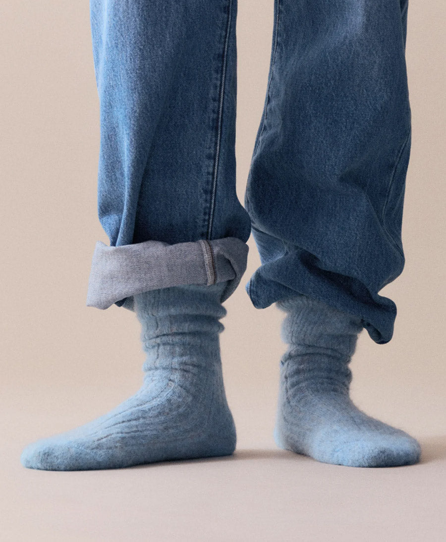 Weiche Alpaka Socken - Gerippt - Hellblau