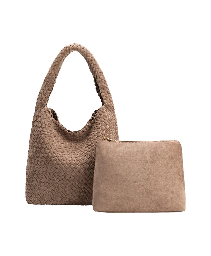 Gewebte Schultertasche JOHANNA aus veganem Leder - Clay Suede
