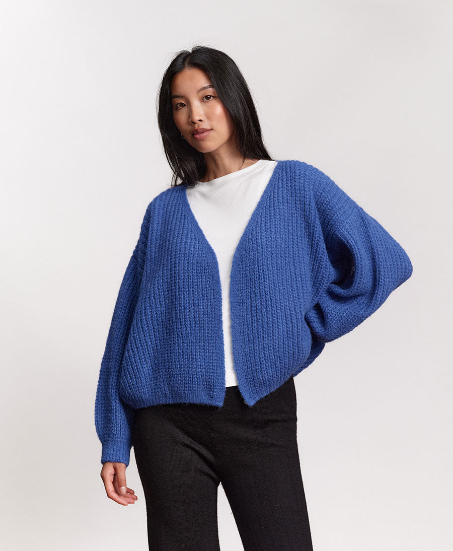 Leichter Strick-Wickelcardigan VEGA - Cobalt