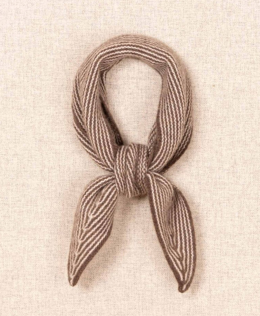 Kleiner Gestrickter Schal / Foulard aus Kaschmir - Braun / Weiss gestreift