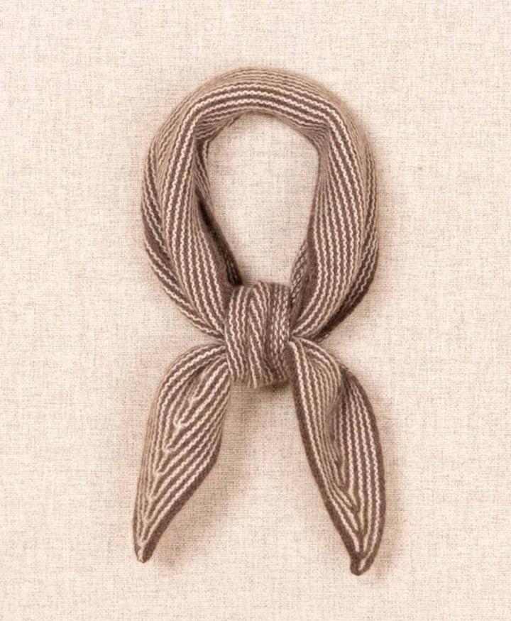 Kleiner Gestrickter Schal / Foulard aus Kaschmir - Braun / Weiss gestreift