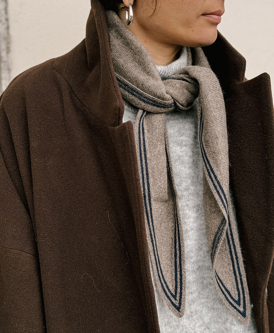 Kleiner Gestrickter Schal / Foulard aus Kaschmir - Braun / Blau