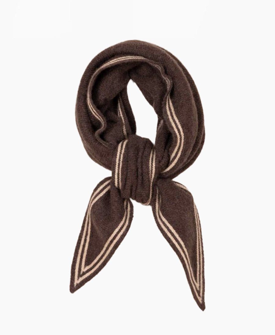 Kleiner Gestrickter Schal / Foulard aus Kaschmir - Dunkelbraun / Weiss
