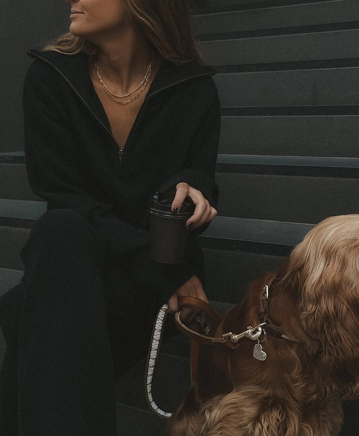 Pullover mit Reissverschluss - Half Zip Sweater - Kaschmir/Seide - Schwarz
