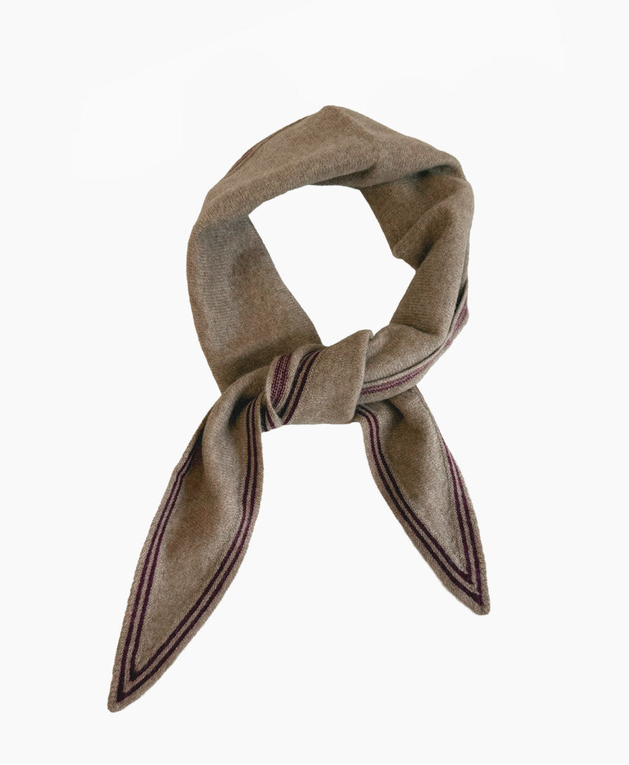 Kleiner Gestrickter Schal / Foulard aus Kaschmir - Beige / Rot