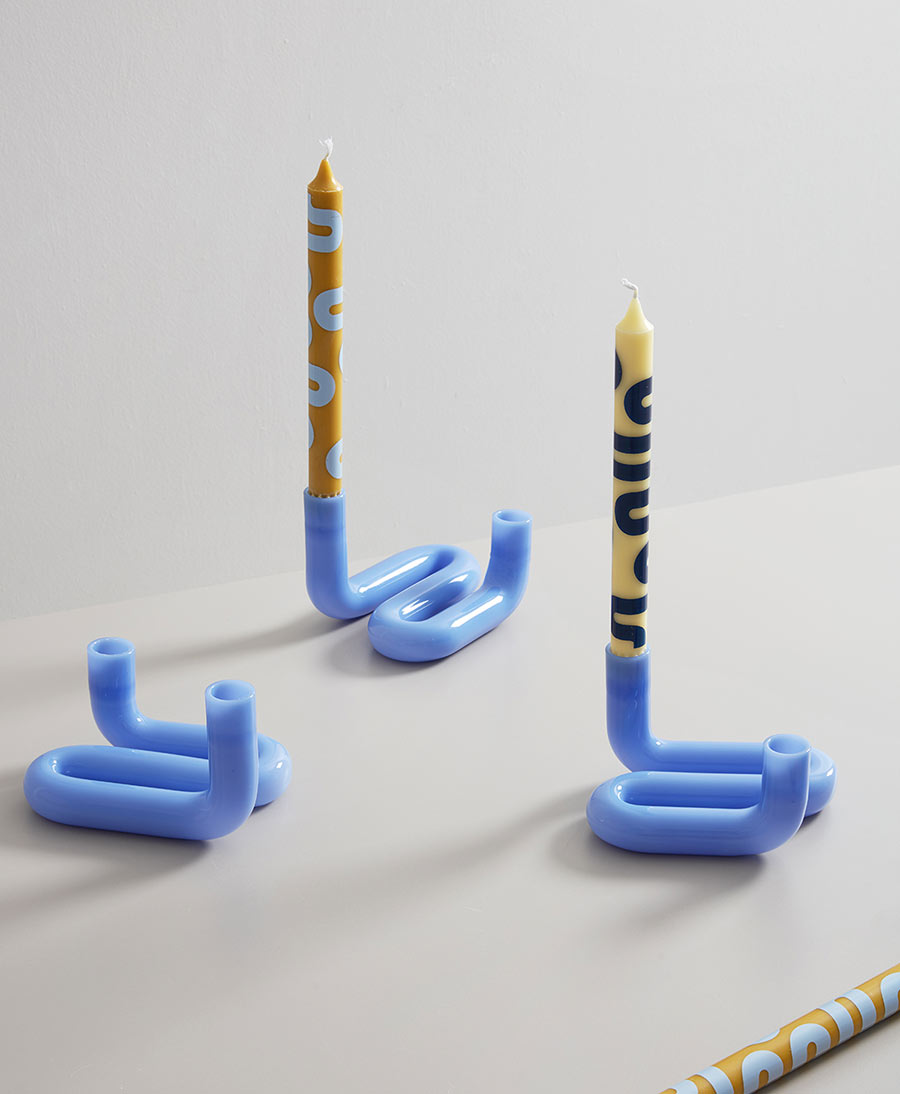 Kerzenständer Wave aus Glas - Milk Blue