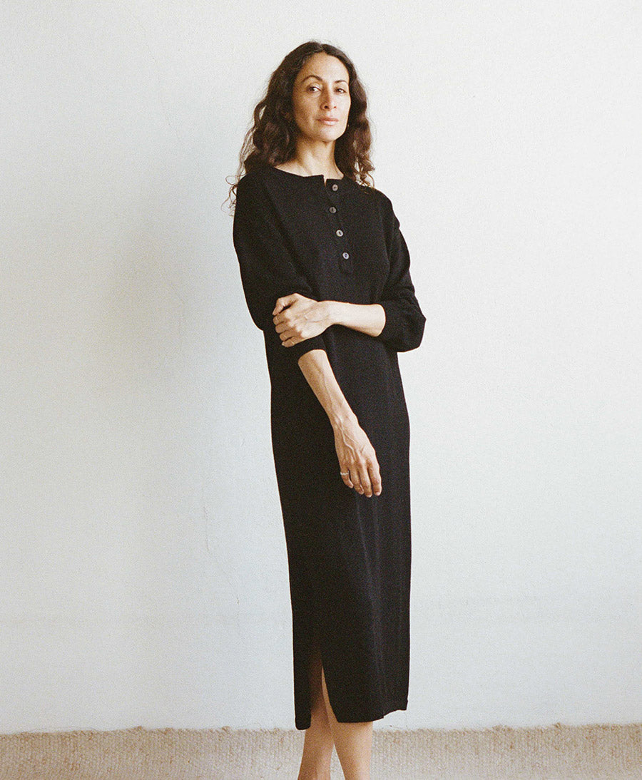 Langes Strickkleid LOVIS - Schwarz