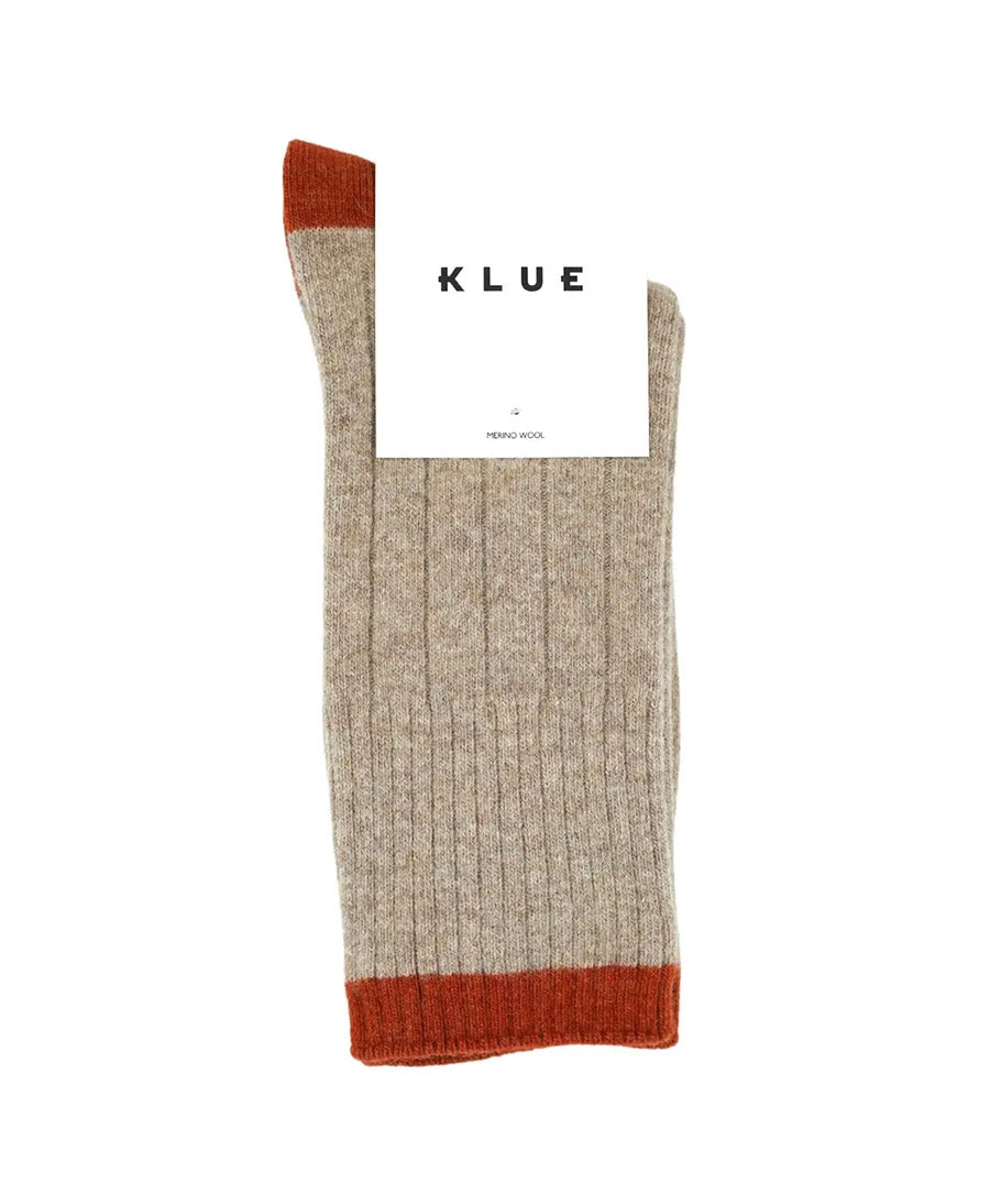 Socken Merinowolle mit Streifen - Beige / Orange