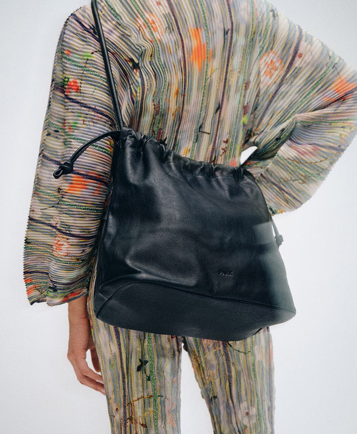 Grosse Knot Bag aus weichem Leder - Schwarz