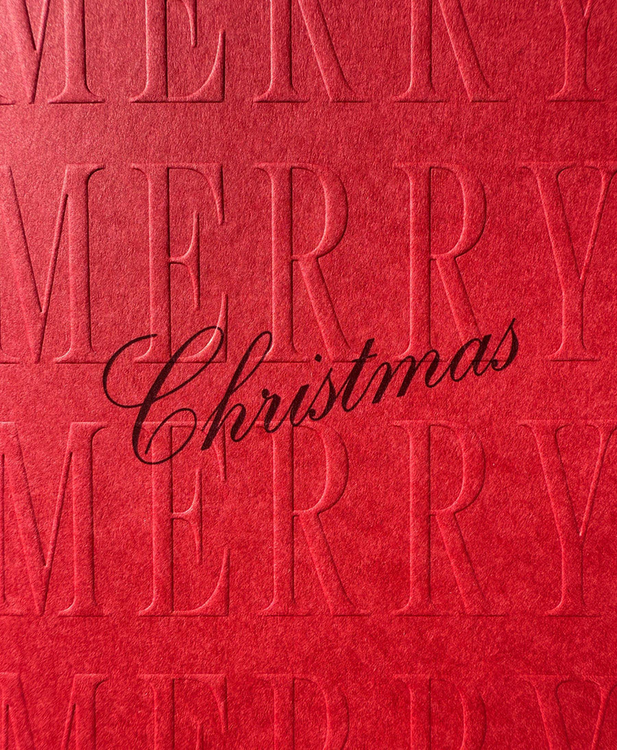 Geprägte Karte mit Couvert "MERRY CHRISTMAS" - Rot