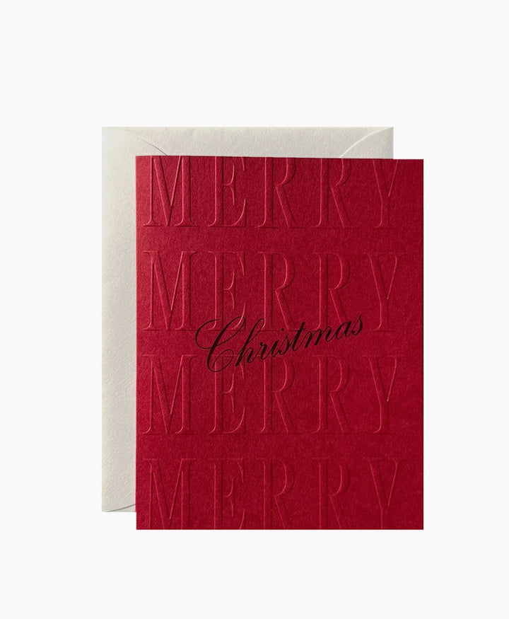 Geprägte Karte mit Couvert "MERRY CHRISTMAS" - Rot