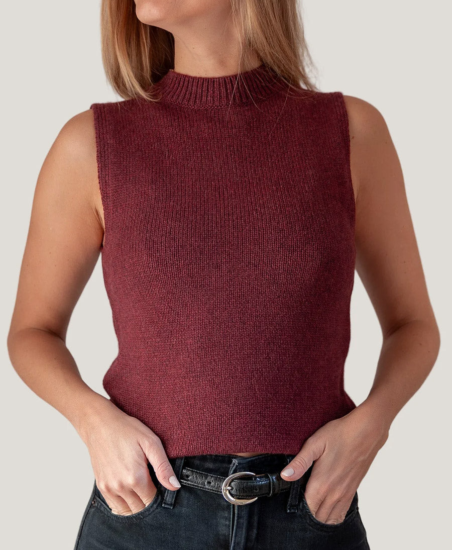 Stricktop - Mock Neck Tank - Kaschmir/Seide - Burgundy