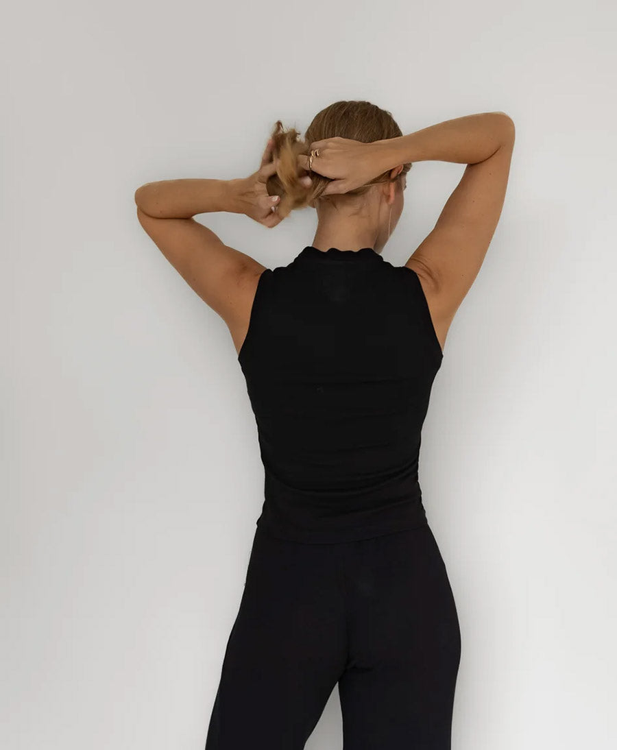 Top MOCK NECK TANK RIB - Schwarz