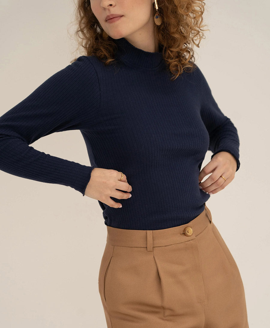 Langarmshirt mit kurzem Rollkragen Ava - Dunkelblau
