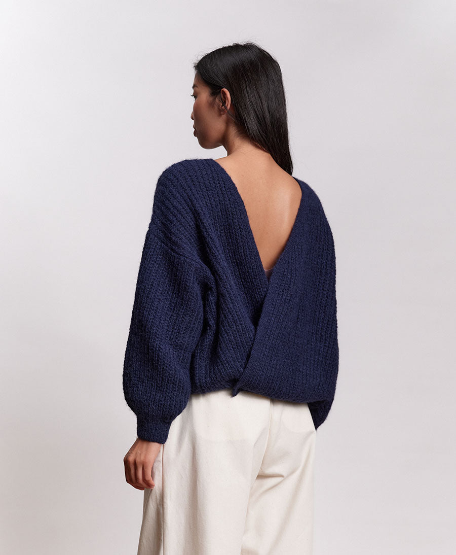 Leichter Strick-Wickelcardigan VEGA - Navy